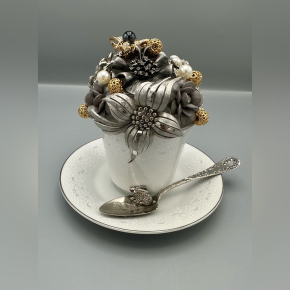 Handmade Vintage Jewelry Teacup Art – Whimsical One of a Kind Decor - Picture 8 of 8